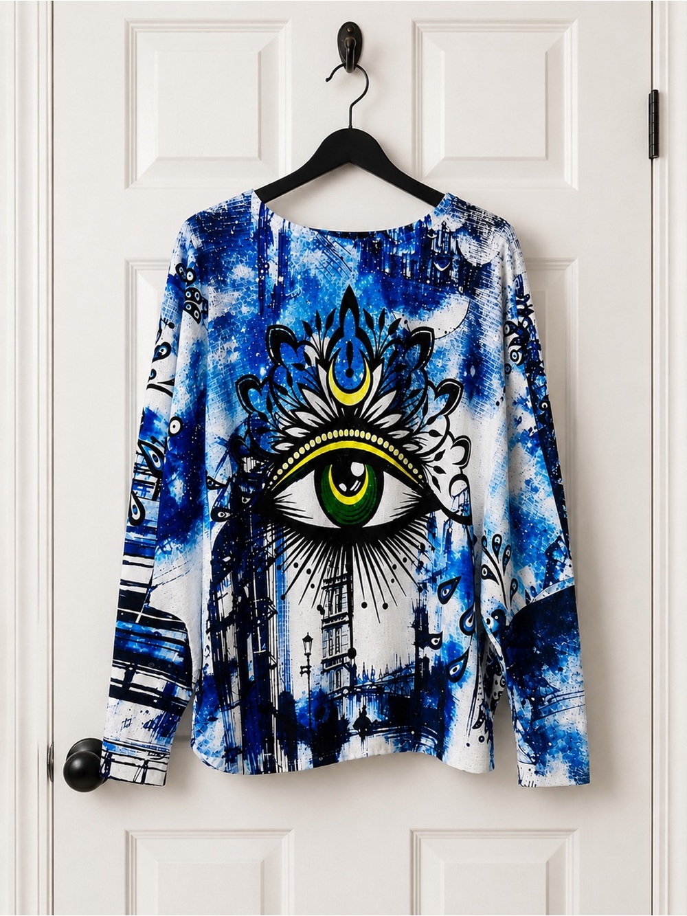 Denim Blue Evil Eye Knit Sweater
